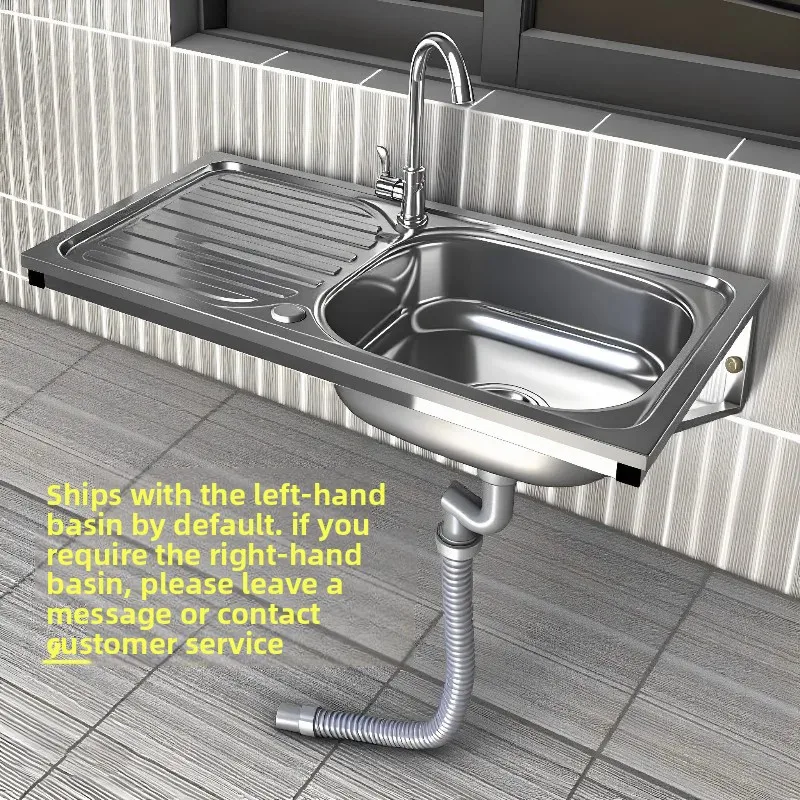 Stainless Steel Kitchen Sink with Countertop Wall Mounted Simple Basin for Washing/Dish Cleaning Durable Space Saving Cistern