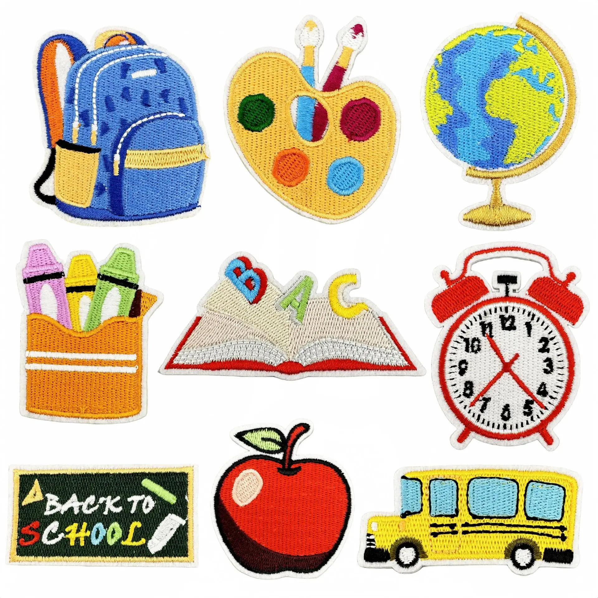 Children Cartoon Embroidery Patches School Bus Kindergarten Iron On Fabric Applique DIY Accessories