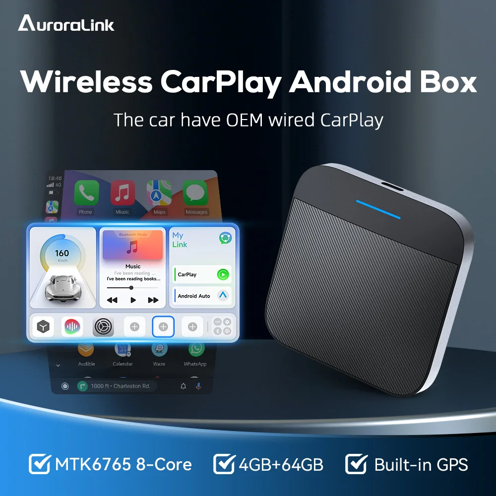 

AuroraLink Ai Box Wired to Wireless CarPlay Android Auto Wireless Dongle 8-Core 4GLTE 128GTF For Google Store Map