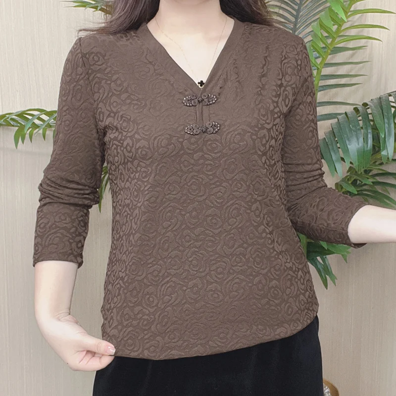 Camisa con botones y cuello en V para mujer, blusa holgada e informal, Color sólido, combina con todo, otoño e invierno, 2023