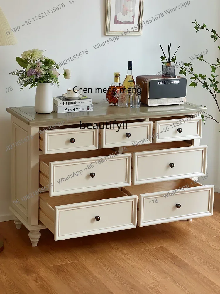 American pastoral chest, drawer, locker, creamy style bedroom furniture, all solid wood storage cabinet