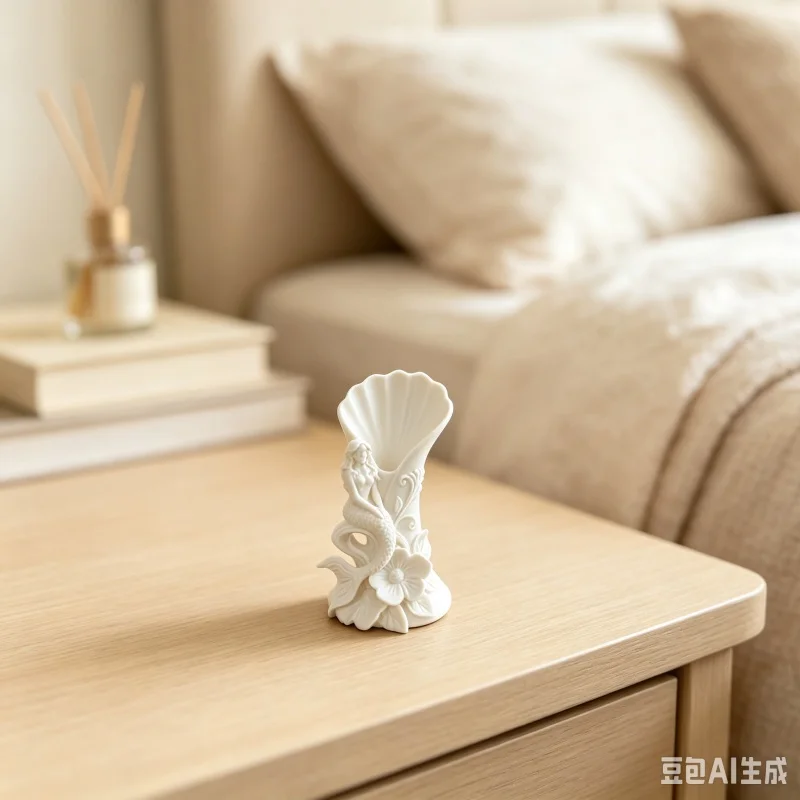 3D Printed Embossed Mermaid Floral Vase Seashell Opening Design Mini Flower Holder Elegant Ocean Style Desktop Decor Sculpture