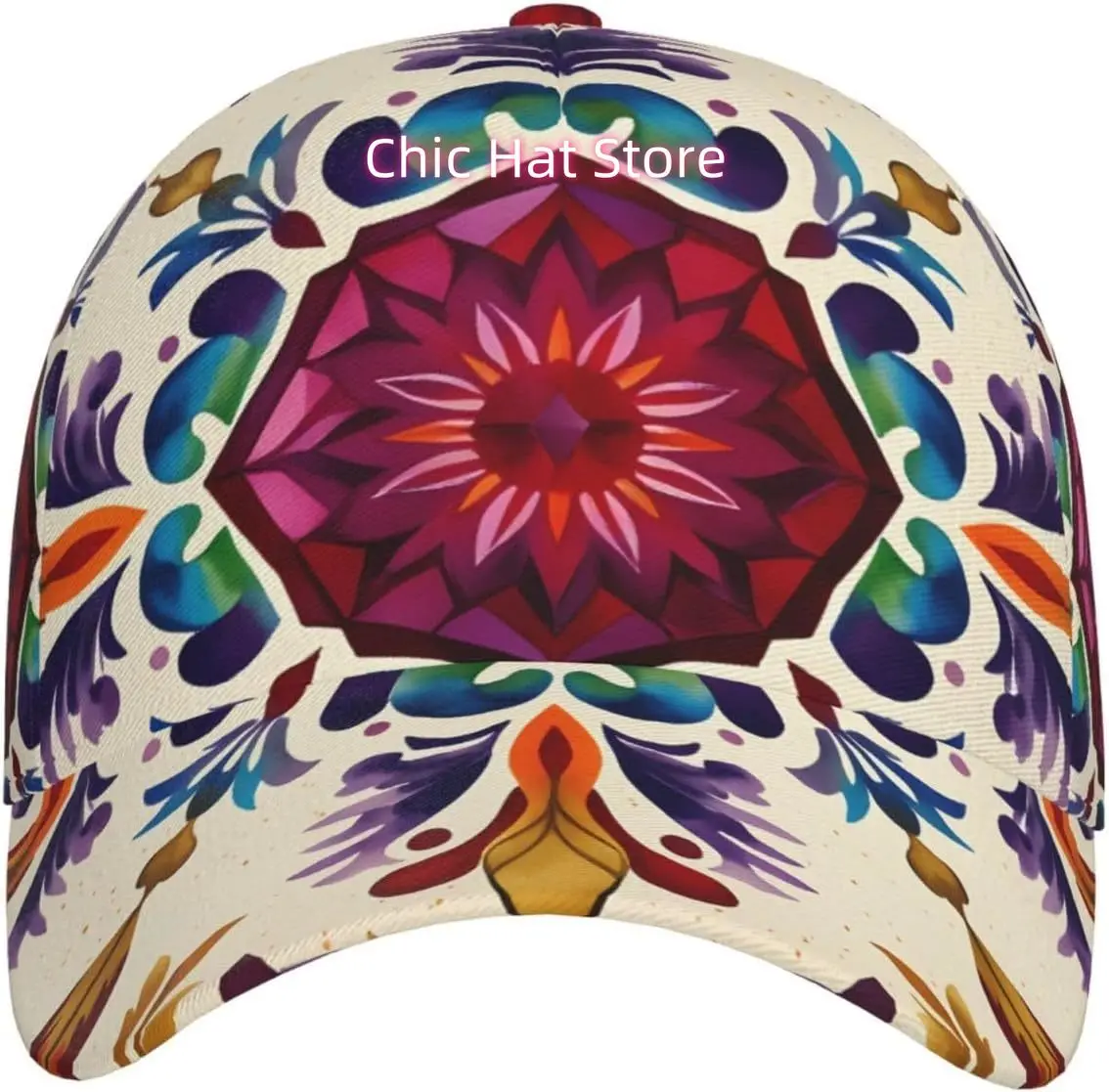 Vibrant Floral Mandala Pattern Baseball Cap Adjustable Cotton Baseball Hat for Sports, Outdoor, Travel Gifts for Men Black