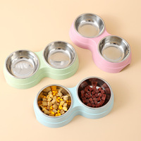 ZK20 Double Pet Bowls Dog Food Water Feeder Stainless Steel Pet Drinking Dish Feeder Cat Puppy Feeding Supplies Dog Accessories