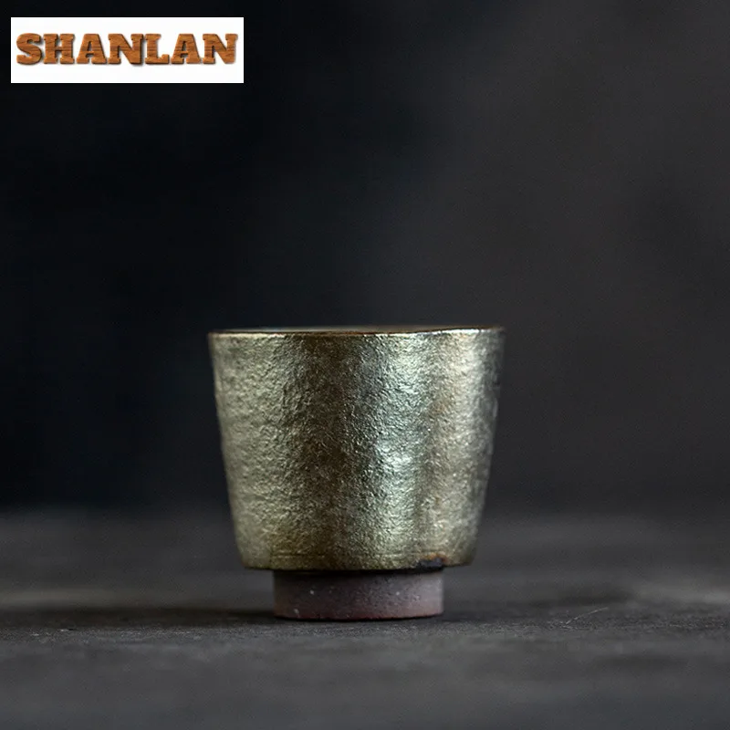 

55ml Handmade Gold Color Teacup Retro Coarse Pottery Small Tea Bowl Tea-tasting Smelling Cup Jianzhan Master Cups Kungfu Teaware