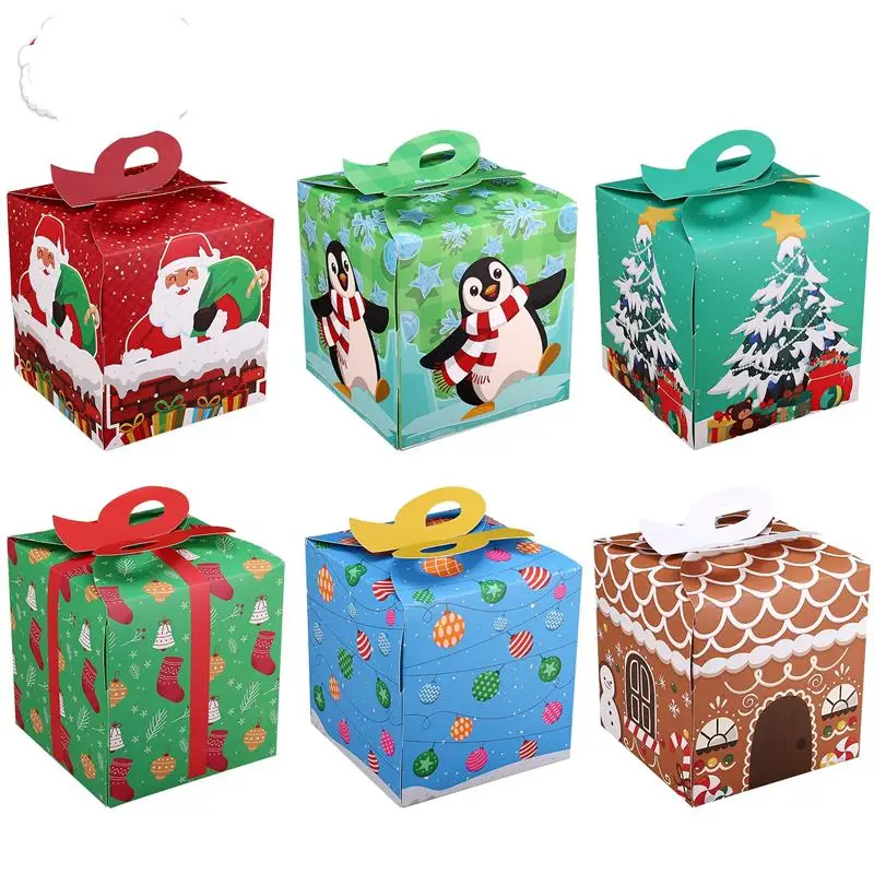 

24pcs Merry Christmas Gift Boxes Christmas Eve Apple Goodie Paper Boxes light Candies Treat Cardboard Cookie Boxes Xmas supplies