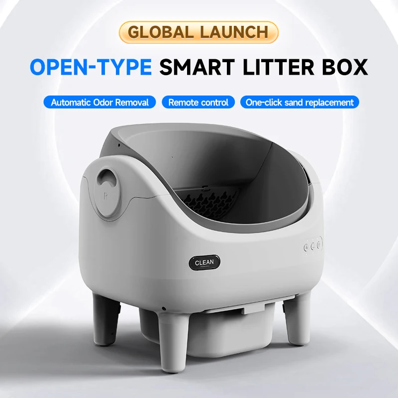 Open Top Automatic Cat Litter Box Smart App-Controlled Pet Toilet Self Cleaning Cat Litter Box with Odor Control Easy Clean