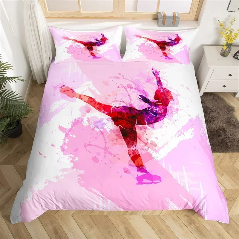 Gymnastic Sport Duvet Cover Set Rainbow Watercolor Tie Dye Queen Bedding Set Cheerleading Quilt Cover For Yoga Lover