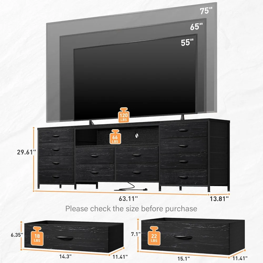 12 Drawer Dresser TV Stand for 65 70 75 Inch TV 63