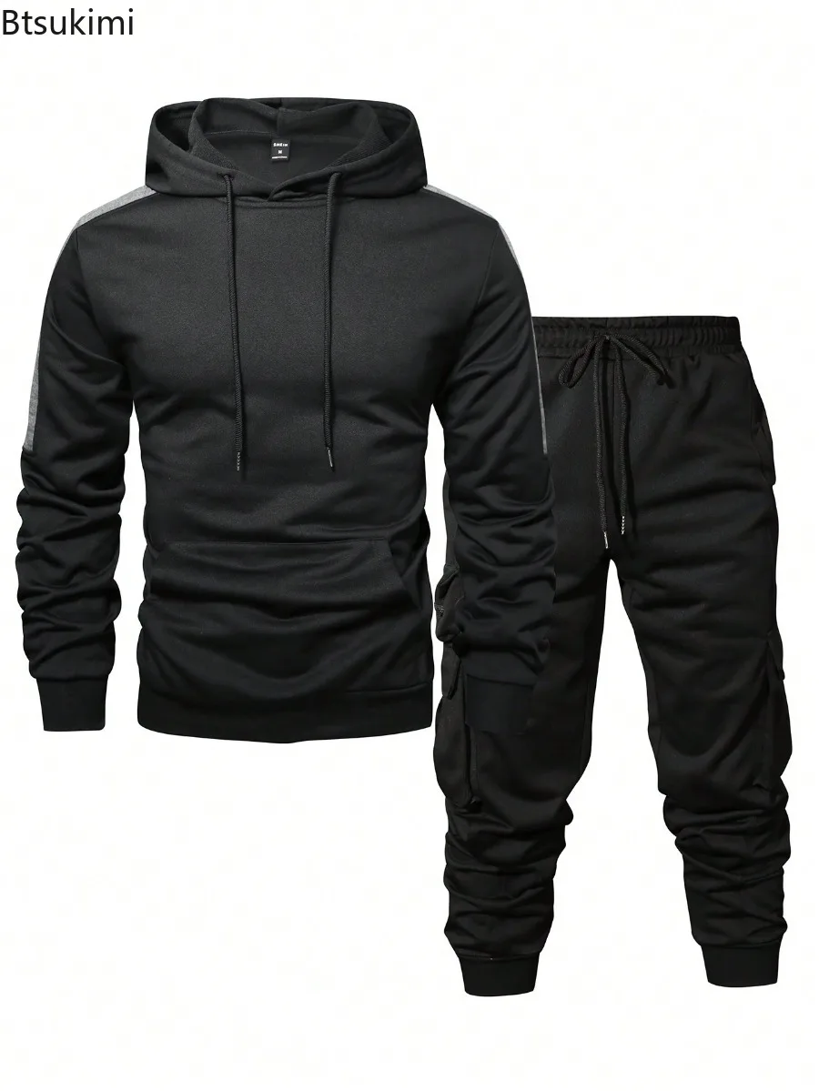 

Men's Tracksuit Hooded Two Piece Sets Drawstring Long Sleeve Sweatshirt Multi Pocket Sweatpants Set Ribbed Cuffs Jogging Suit