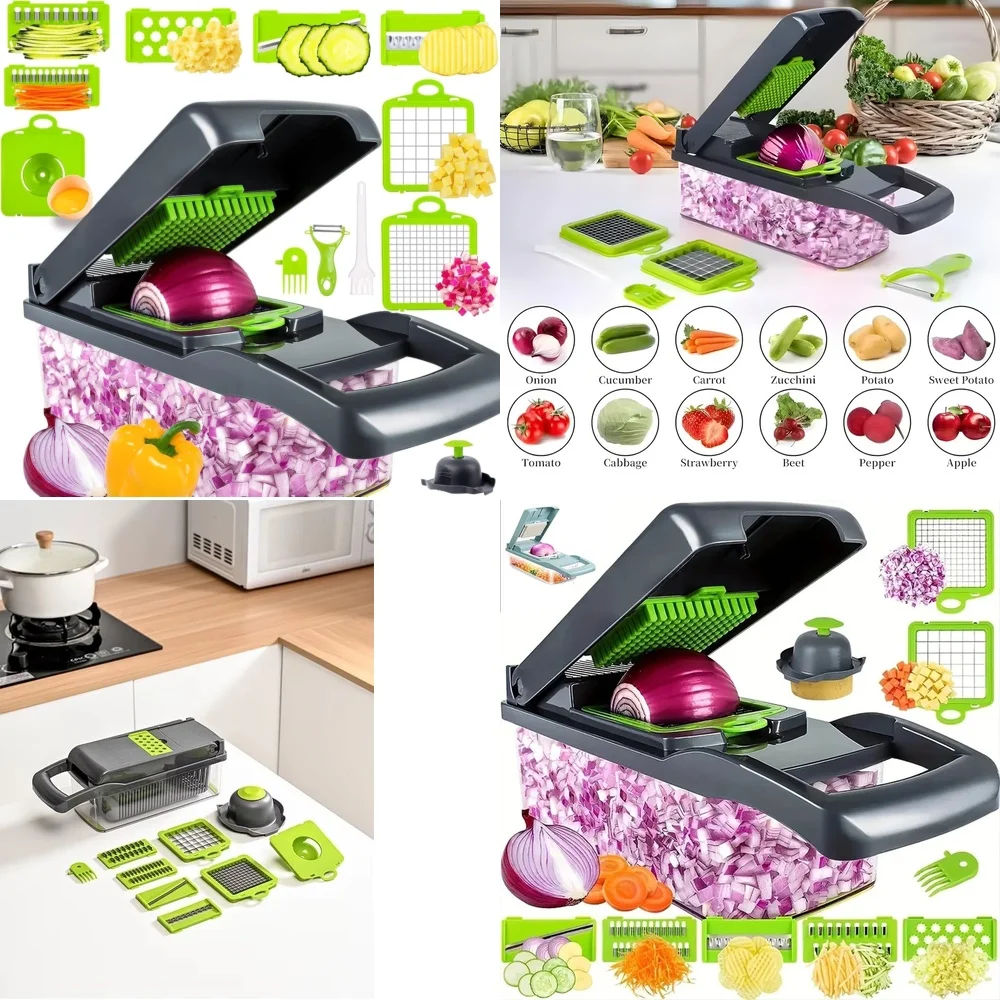 

Fruit & Vegetable Tools14 in 1 Vegetable Chopper Mandoline Slicer with Container Food Cutter Tool Kitchen Slicing Dicing Cube