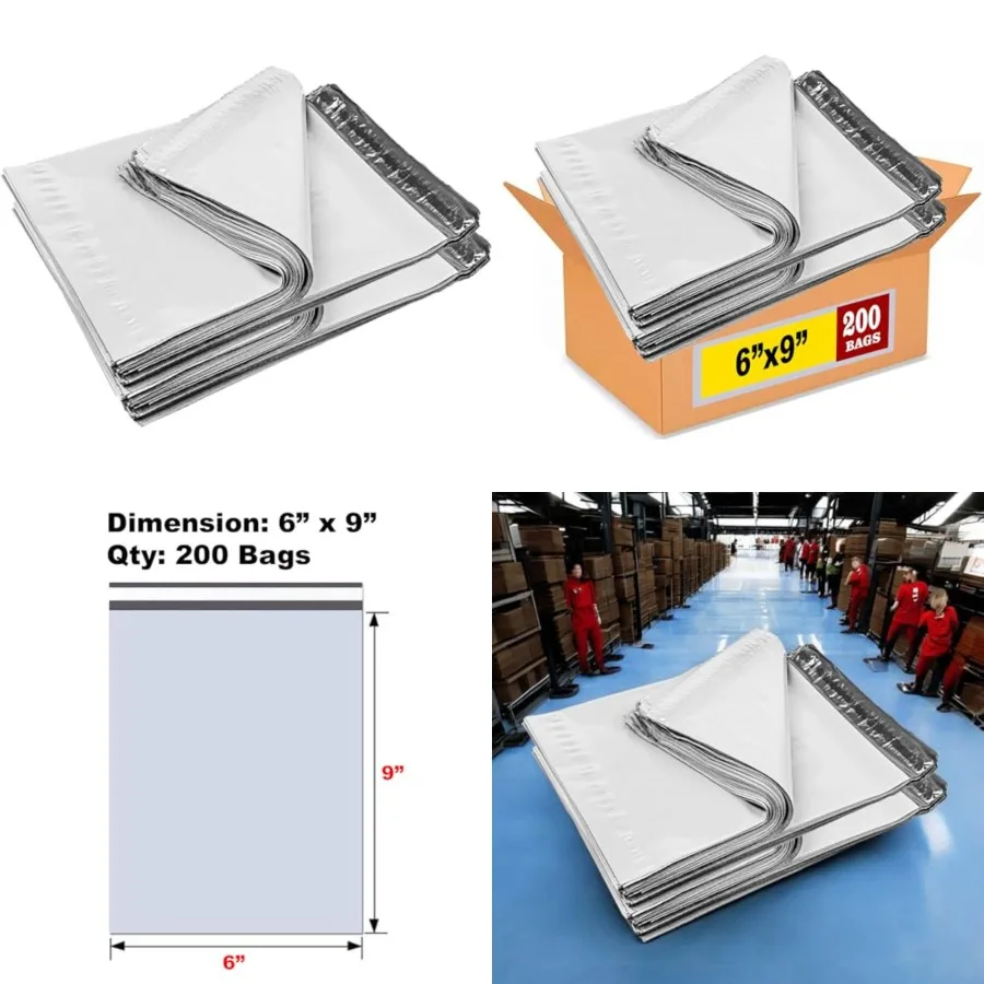 

Poly Mailers, 6x9 Inch, 200-Pack Small Size 1, Self Seal Adhesive, Waterproof, Tear Proof Packing Bag
