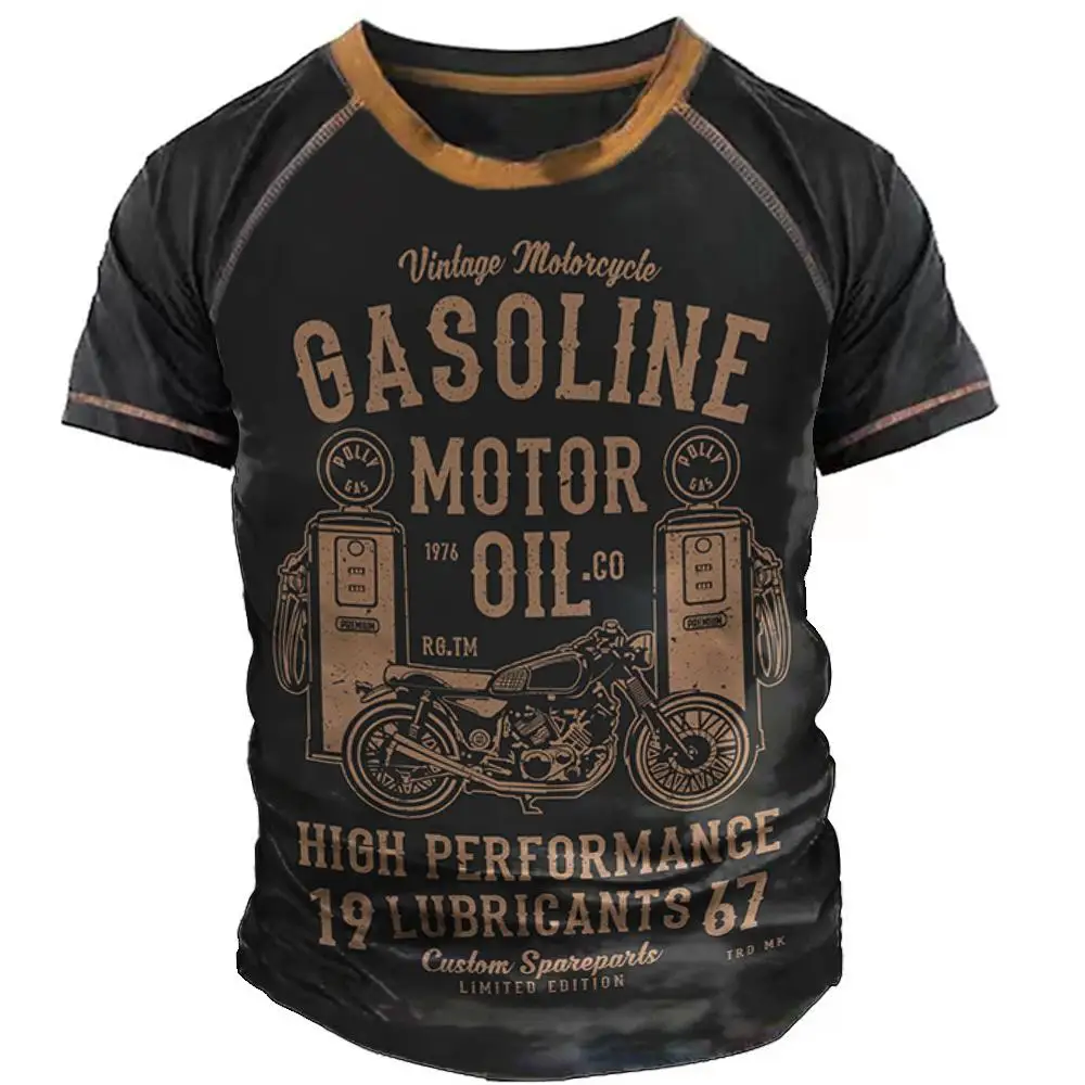 Camisetas deportivas de motocicleta para hombre, camisa Vintage de manga corta con estampado 3D, cuello redondo, Top suelto de verano