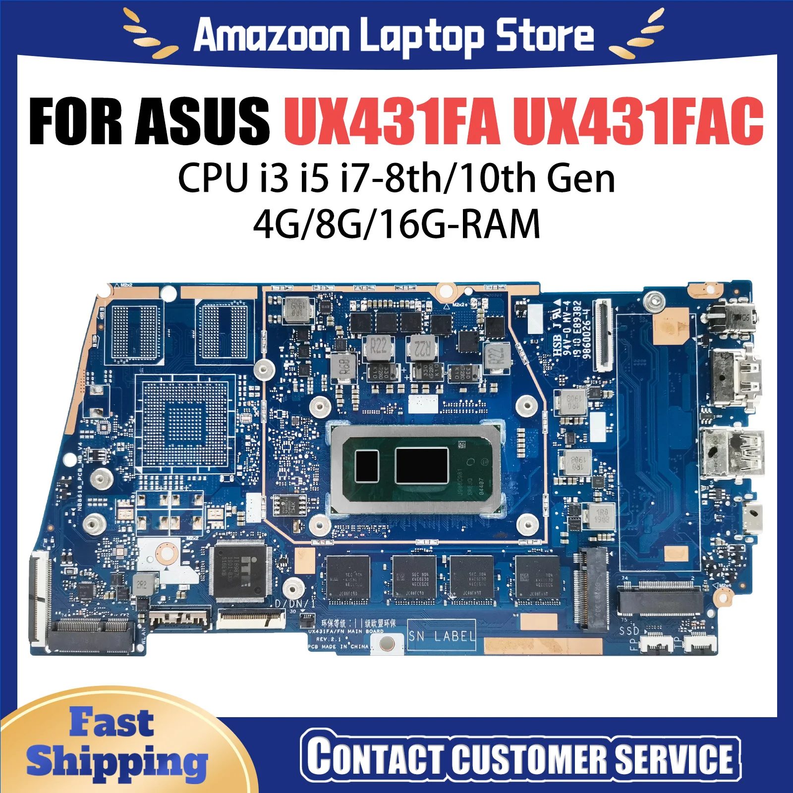 

UX431FA Mainboard For ASUS UX431FAC RX431F UX431FN BX431F UX431FLC Laptop Motherboard I3 I5 I7 8th/10th Gen 4G/8G/16GB-RAM DDR4