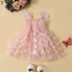 Newborn Baby's Clothes Girls Romper Sleeveless Pleated Butterfly Tulle Patchwork A-line Dress for Party Children's Clothing