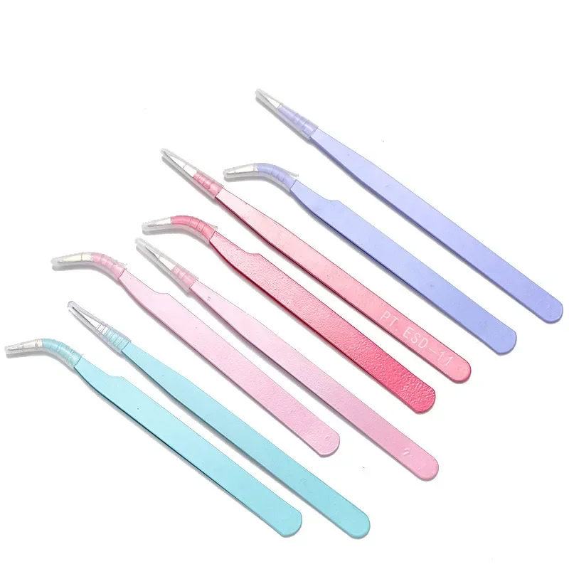 2pcs Professional Eyelash Tweezers Volume Eyelash Extension Tweezer Candy Color Tweezers for Eyelash Extension Eyebrow Tools