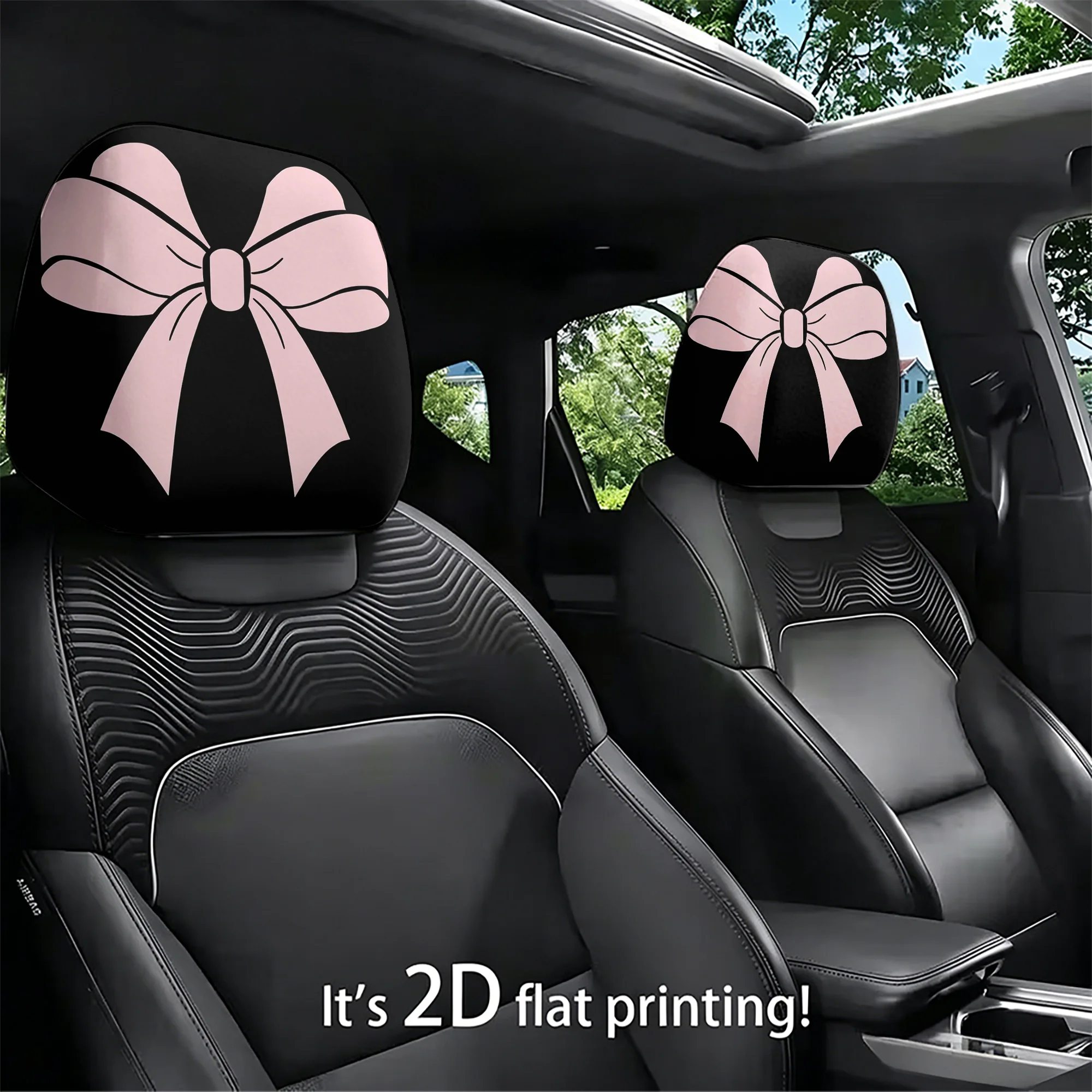 2pcs Pink Bow-Patterned Car Headrest Covers, adding a cute, fashionable touch to your car’s interior. Does not include filling.