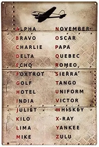 Pilot Code Aviation Metal Sign Phonetic Alphabet Art-Wall Decor Family Bar Restaurant Garage Cafe Art Metal Sign Gift 8x12 inch