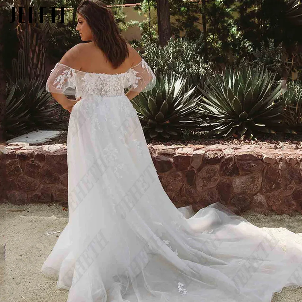 JEHETH Elegant Wedding Dresses For Women 2023 Bride Off Shoulder Sweetheart Bride Gowns Plus Size A-Line Tulle vestidos de novia