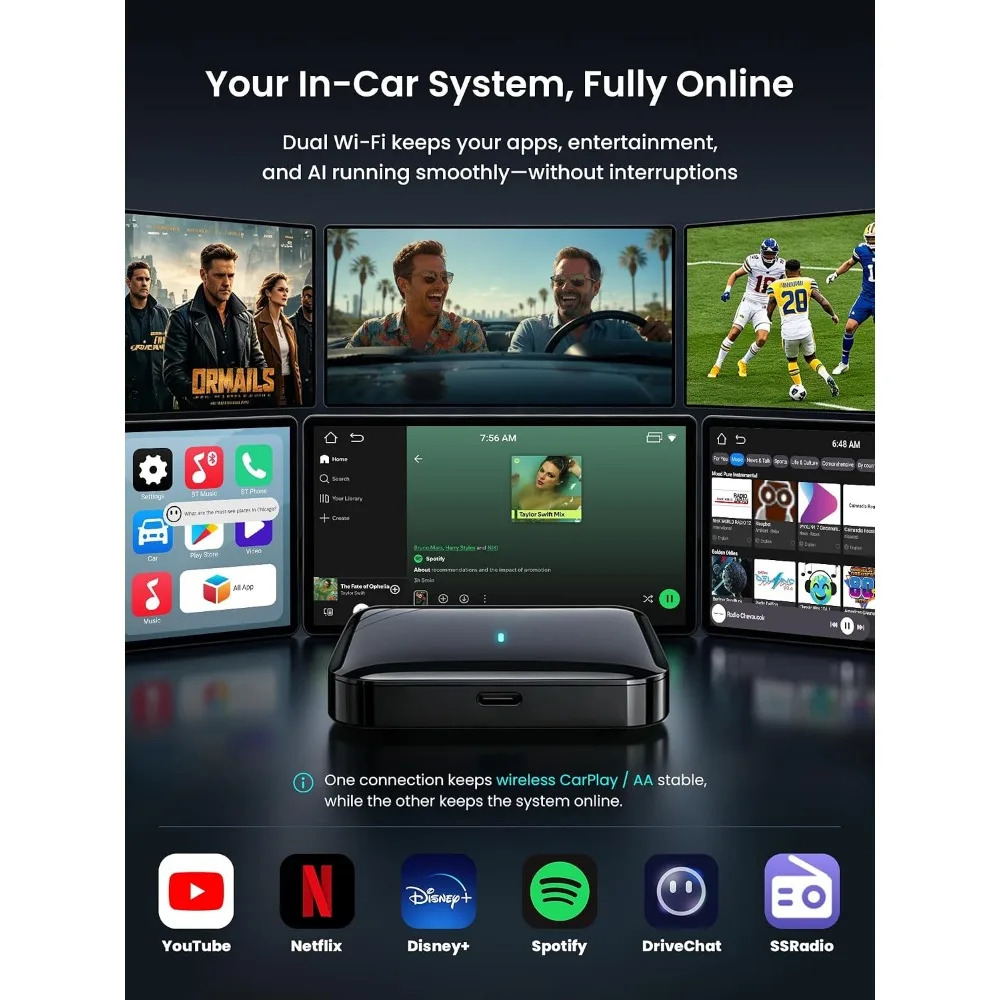 CarPlay/Android Auto Adapter, Netflix/YouTube/TikTok/TF Card, In-Car Entertainment & GPS, Dual Bluetooth view 4