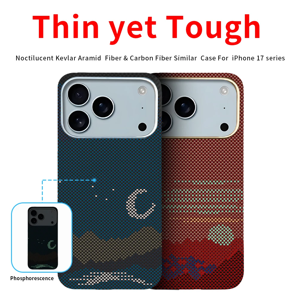 

For iPhone 17 pro max Noctilucent carbon case 600d kevlar aramid fiber magsafe fabric thin hard 17 Air cover magnetic Slimlight