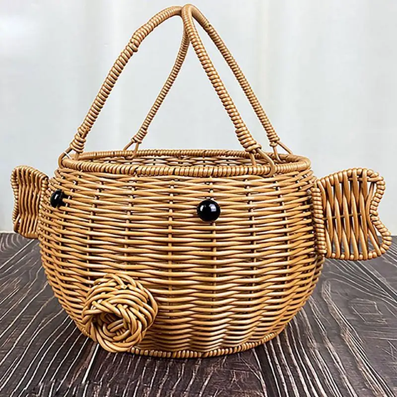 Camping Wicker Storage Basket White With Cloth Hand Woven Gift Hamper Vegetable Fruit Holder with Double Handles for Picnics