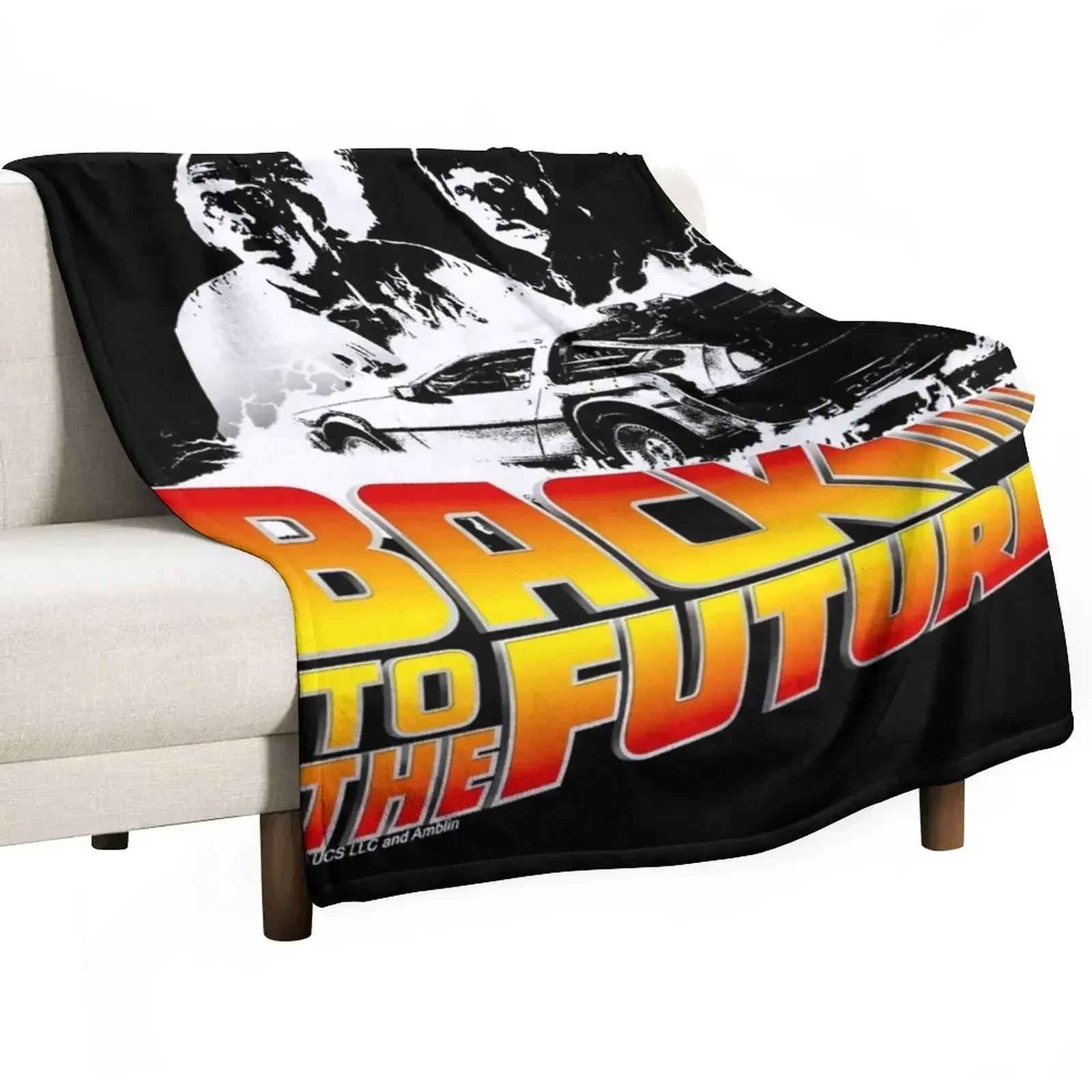 Back to the Future - DeLorean Fire Tracks, Marty and Doc Stencil Fan Art Throw Blanket For Decorative Sofa Blankets