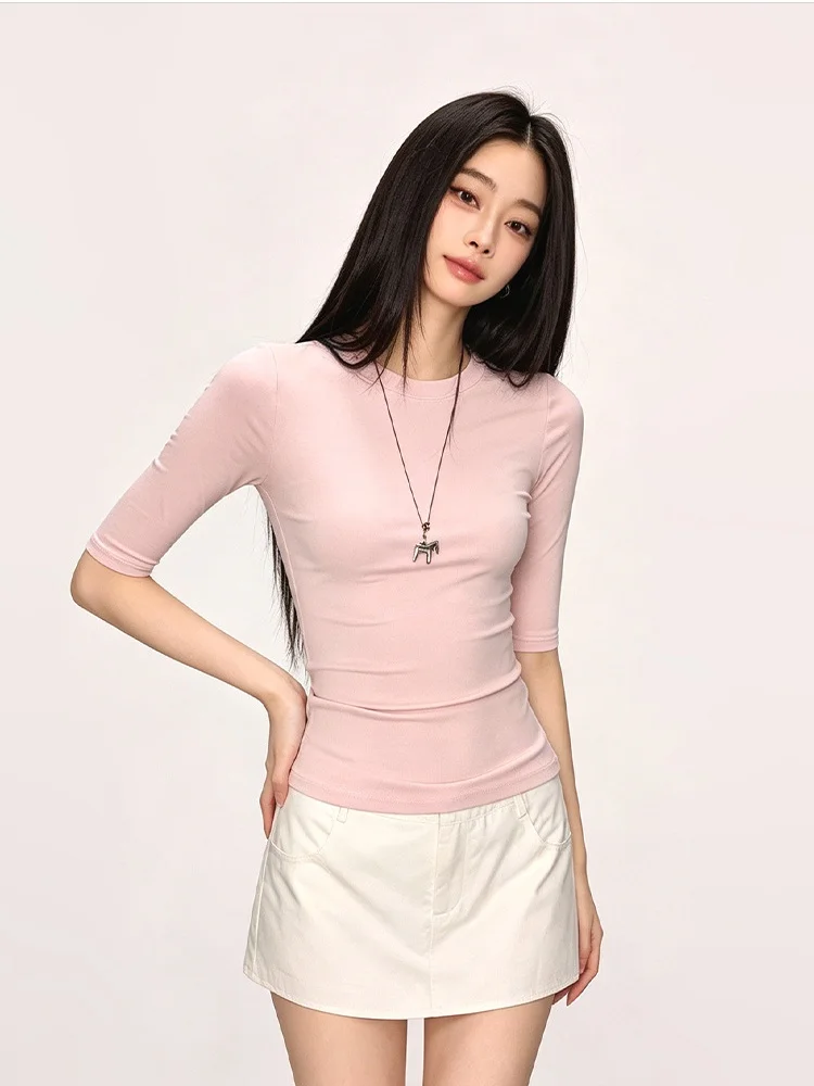 Women's Short-Sleeve Pullover Soft Simple Versatile Flattering Breathable Lightweight Casual.