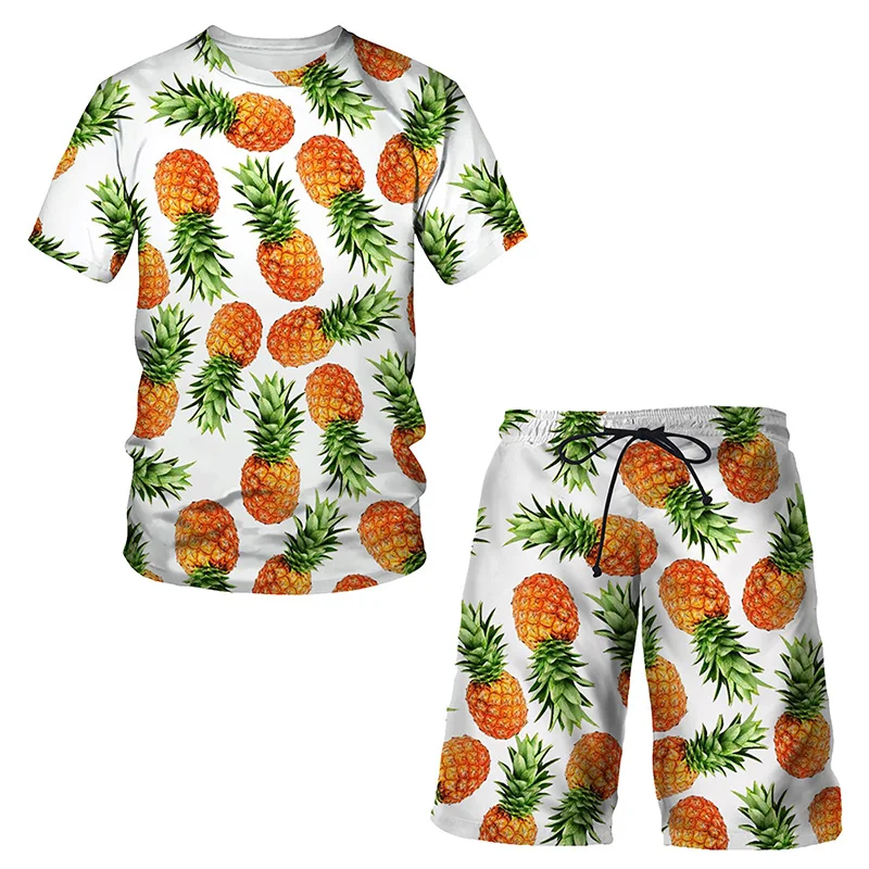 Hawaiian Men\'s Tracksuit Fruit Plant 3D Print T-shirt Shorts Sets 2 Pieces Streetwear Oversized Sportswear Beach Suits Clothing