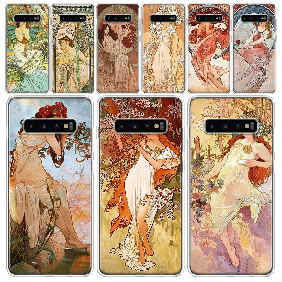 Alfons Mucha Primavera Transparent Soft Phone Case for Samsung Galaxy M21 M30S M31 M32 M52 Note 20 Ultra 10 Lite 9 8 J4 J6 + J8