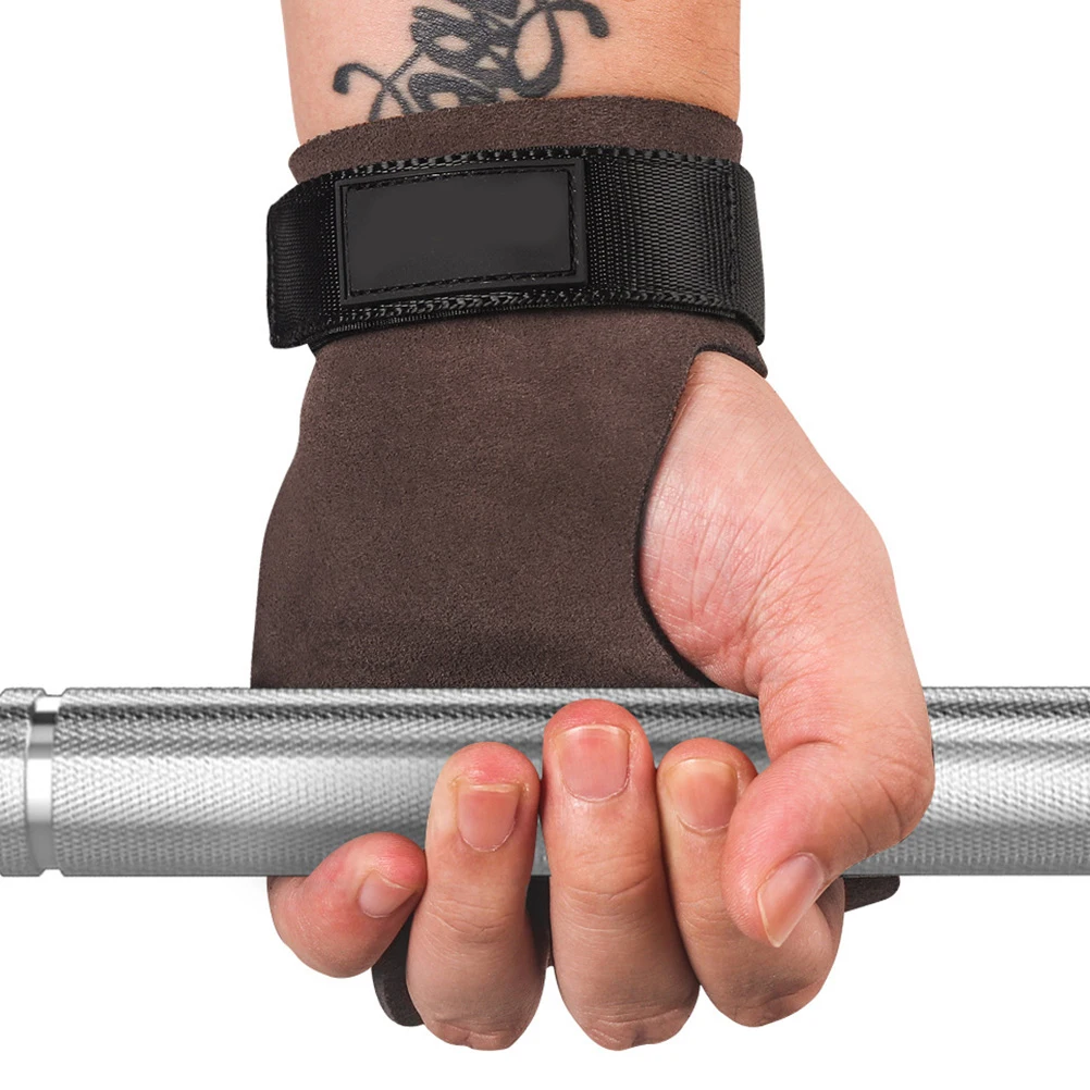 

Fitness Gloves Pull-up Training Band Non-slip Hand Brace Equipment Cowhide Palm Protector Straps Weightlifting Gym
