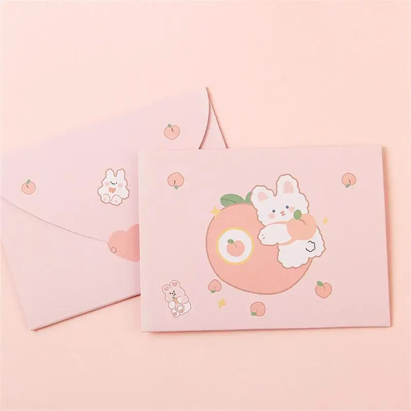 Cute Cartoon Birthday Card Blessing Thank Envelope Letter Paper Postcard Decor Gift Tanabata Birthday Girly Style Bear Rabbit