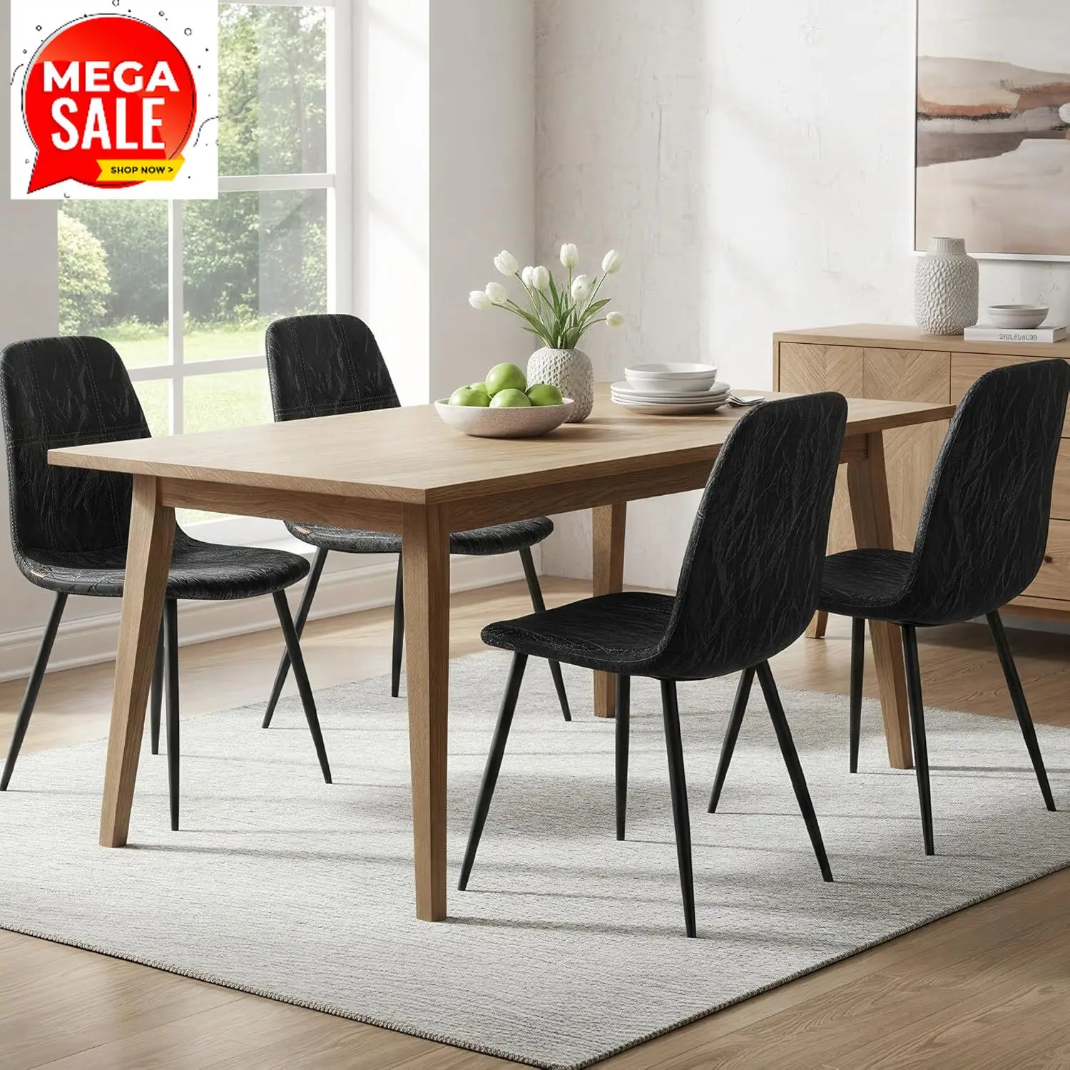 Set of 4 Dining Chairs, Dining Room Kitchen Chairs, Metal Frame, Adjustable Feet, Easy to Clean, Glacier-Textured PU Leather, fo