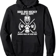 Sudadera con capucha Unisex Polarshe Dog And Hockey Make Me Happy Humans Make My Head Hurt