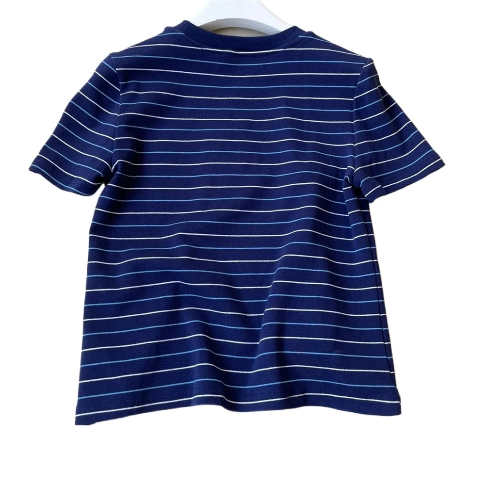 Camiseta de manga corta con cuello redondo para mujer, ropa de calle de verano con bordado de punto elástico, color azul, AA896222, novedad de 2024