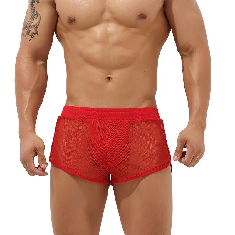 Men Casual Shorts Aro Pants Mesh Transparent Sleep Bottoms Underwear Sleepwear Sports Gym Underpants Panties Trunks Sweatpants