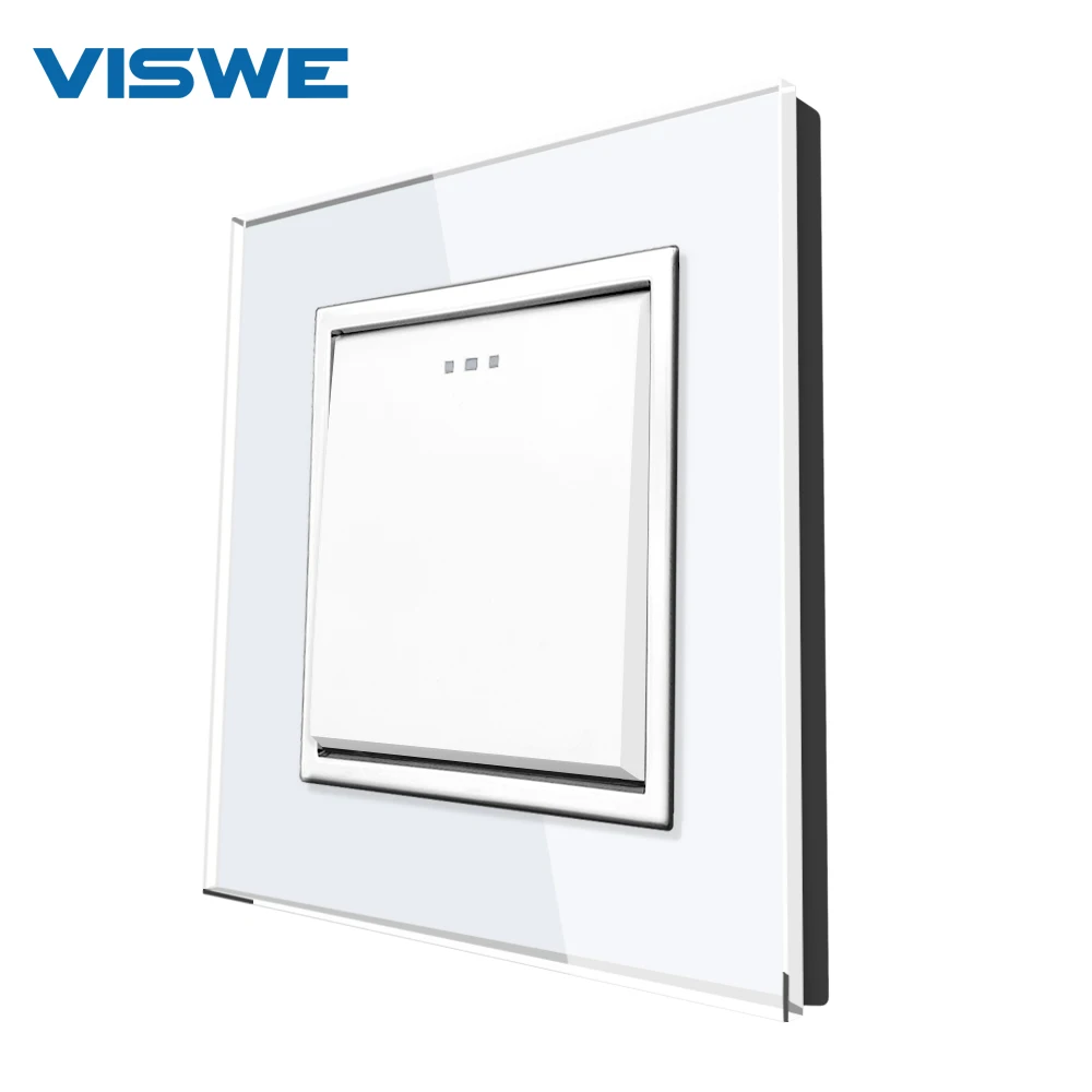 VISWE New Quick Wiring Button Light Switch 1Gang 1/2Way Crystal Tempered Glass Panel 16A Wall Switch with Mounting Claw