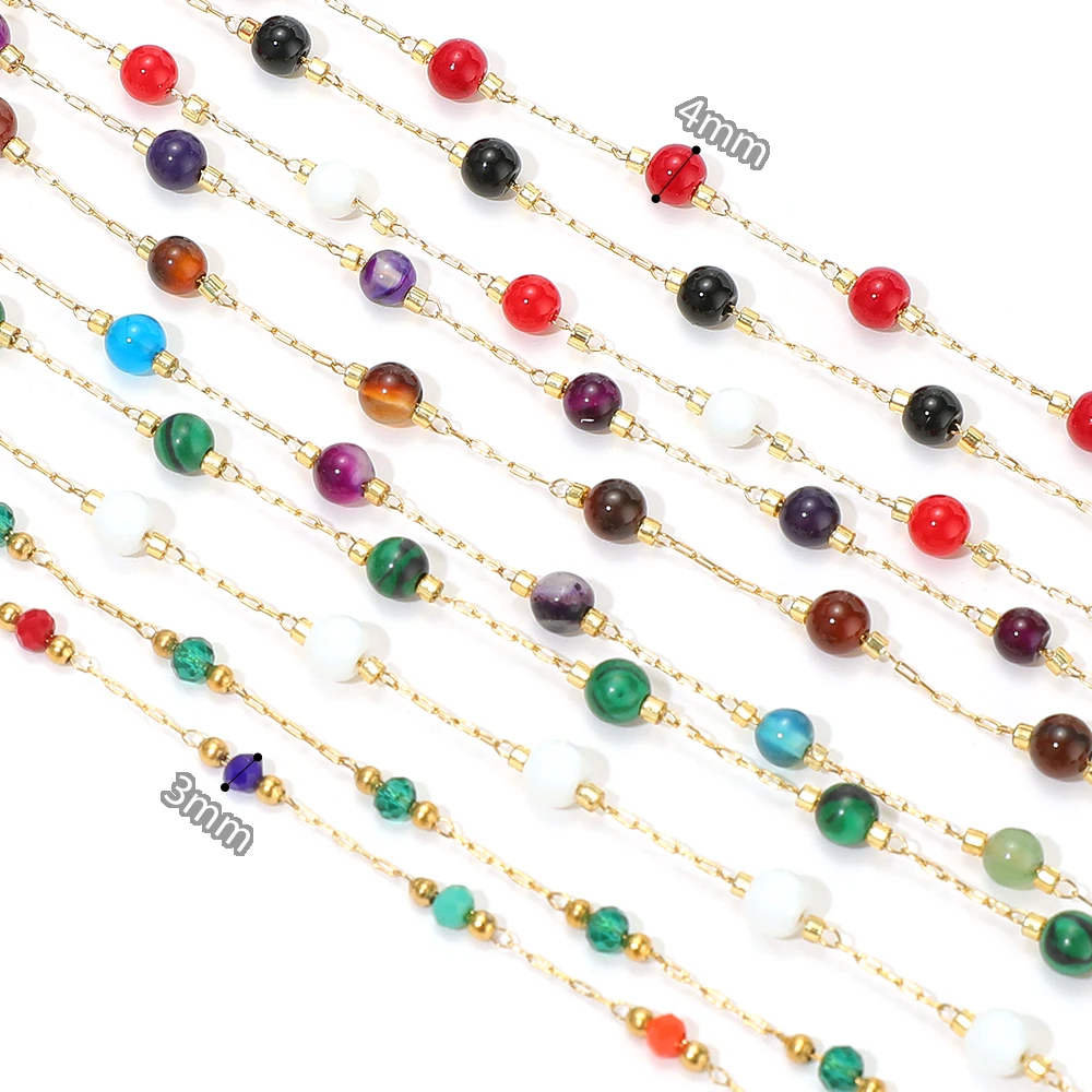 1 Meter Naturstein-Türkis-Amethyst-Quarz-Edelsteinperlen Edelstahl-Drahtketten DIY Schmuckherstellung Zubehör für Halsketten und Armbänder – Detail 3