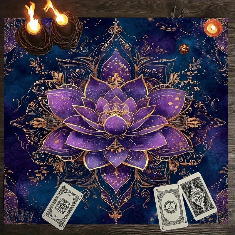 1pc Mysterious Lotus Starry Sky Square Tablecloth, Card Table Cover, Bohemian Home Decor Mat, Ideal for Festivals and Gifting