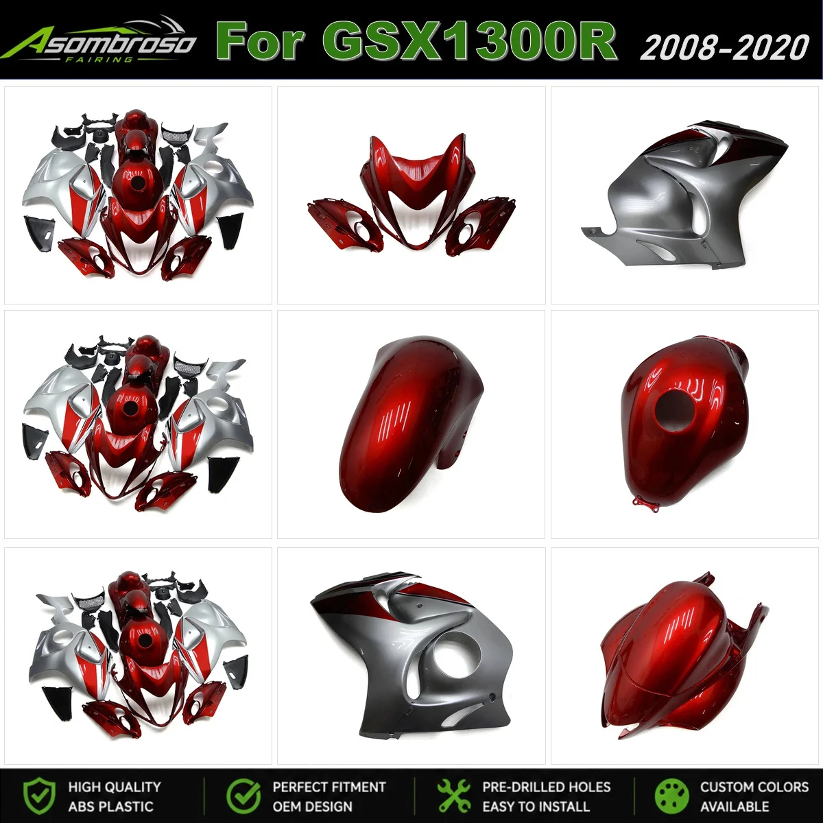 Motorcycle Body Protection Fairing Kit For Suzuki Hayabusa GSX1300R 2008-2020 High Quality ABS Shell Red Silver