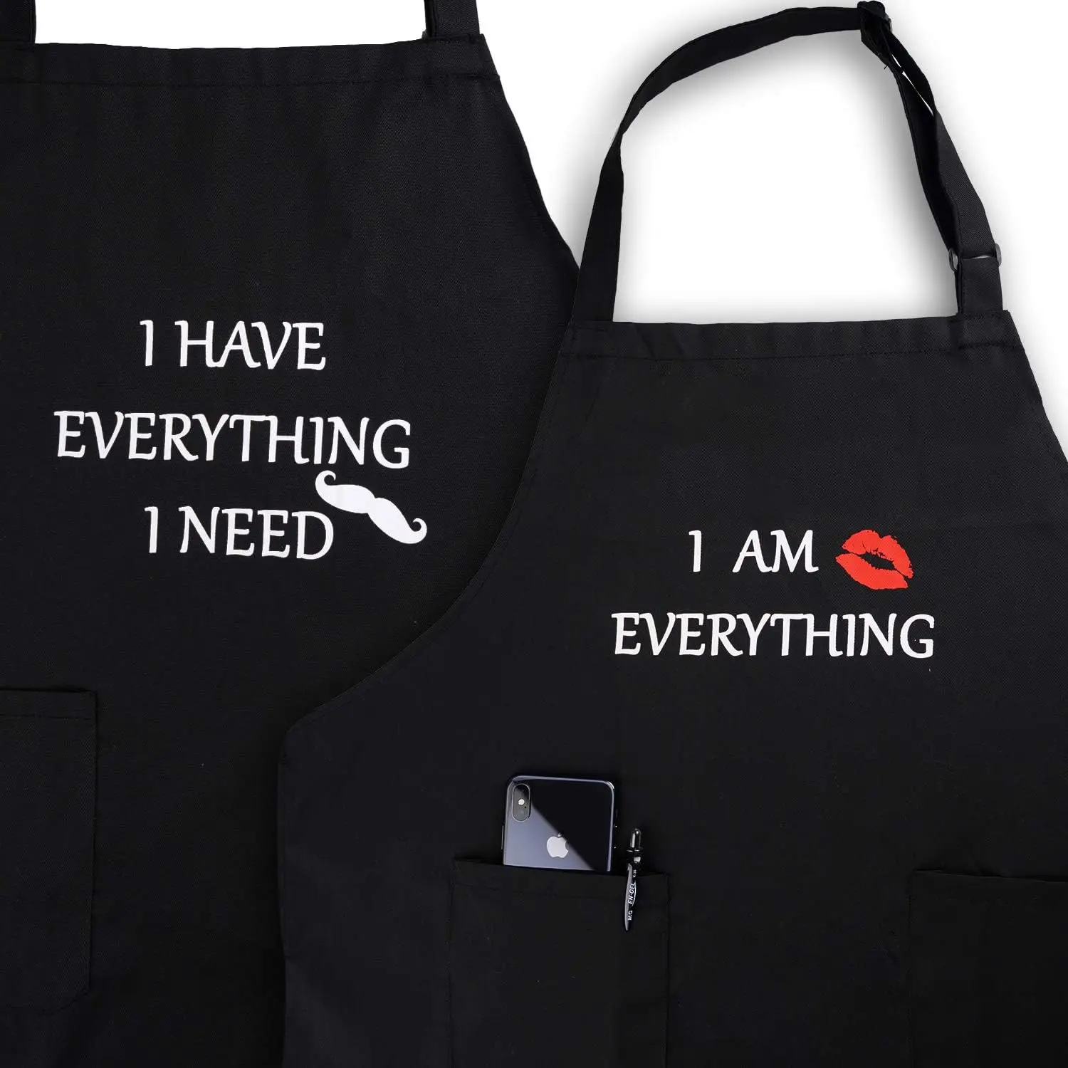 

Waterproof Aprons for Women Men, Couples Cooking Apron with Adjustable Neck Strap, Extra Long Ties, 2 Pockets, Black