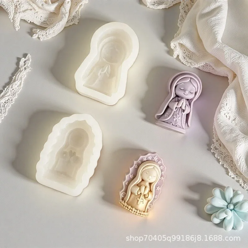 3D Prayer Virgin Mary Aroma Soap Plaster Wax Clay Craft Ornaments Making Mold DIY Praying Girl Candle Silicone Mold Home Decor