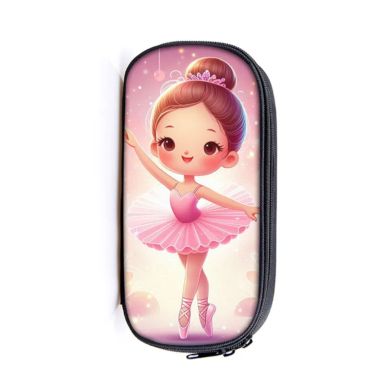 Estuche de cosméticos para niñas, bolsa de lápices con estampado de bailarina de Ballet, bolsa de papelería para niños, caja de lápices, embrague, suministros escolares