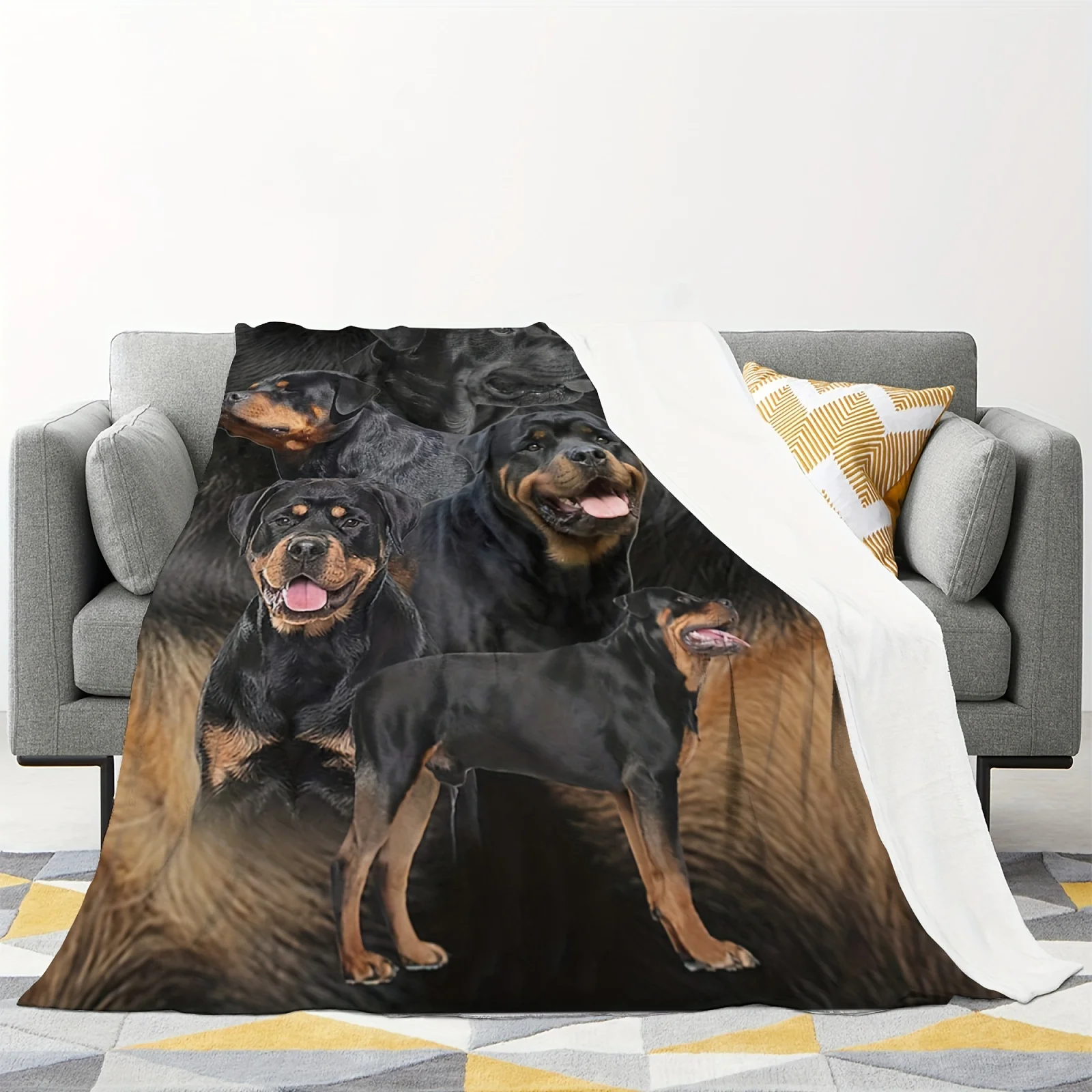 Rottweiler Print Blanket, Flannel Blanket, Soft Warm Throw Blanket Nap Blanket For Couch Sofa Office Bed Camping Travel, Multi-p