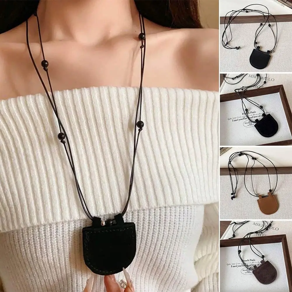 PU Suede Bag Necklace Adjustable Chain with Long Strap Mini Necklace Creative Gift Jewelry Accessories Wearing Key Bag Necklace