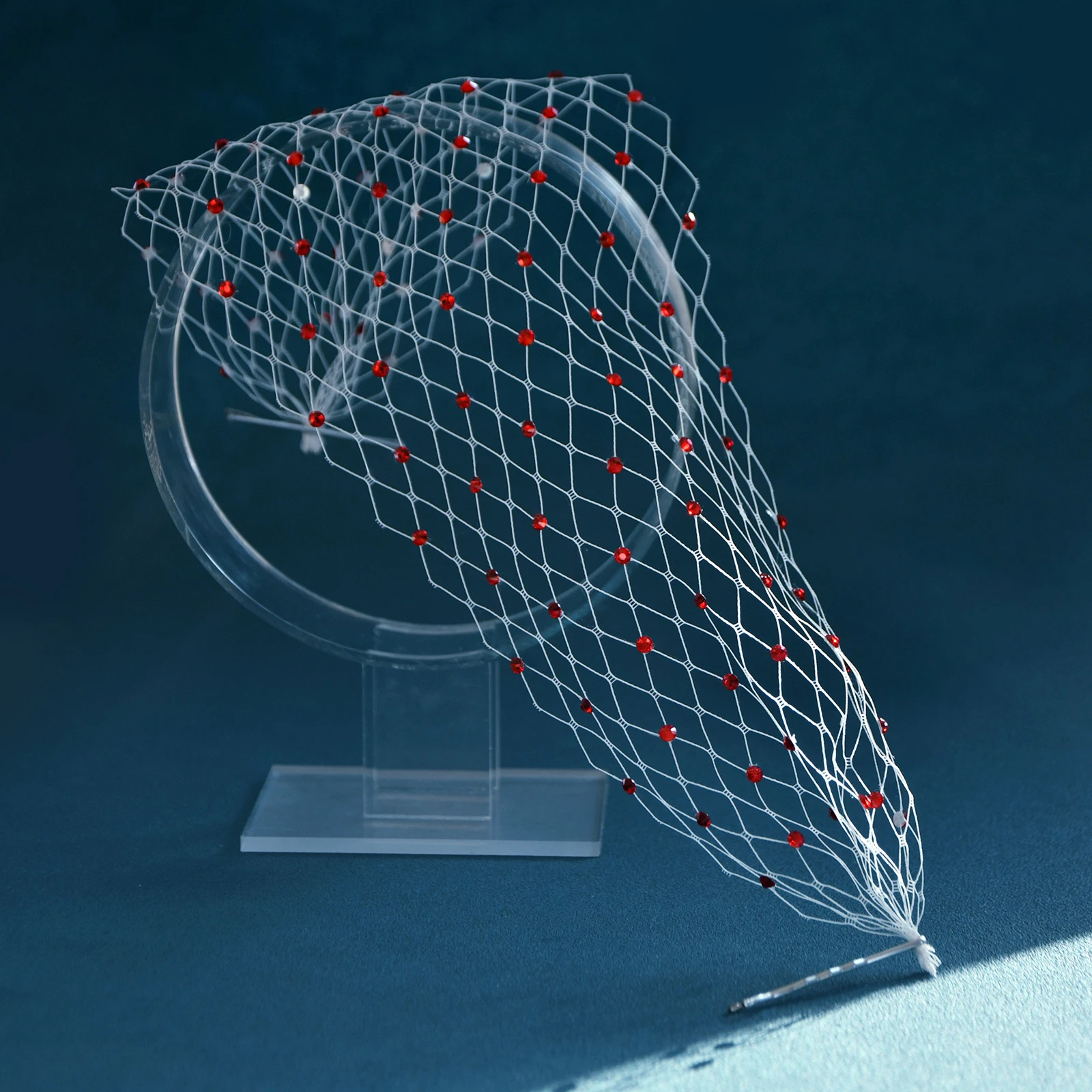 Voile de Cage à Oiseaux en Gaze Blanche Décorée de Strass Rouges, Accessoires de Mariage pour Femme, MA38