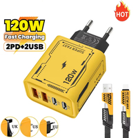 Hot 120W 4-Ports Super Fast Charging Type-C GaN Phone Charger USB-C QC 3.0 Super Charge Mech-Wind Adapter For IPhone Samsung