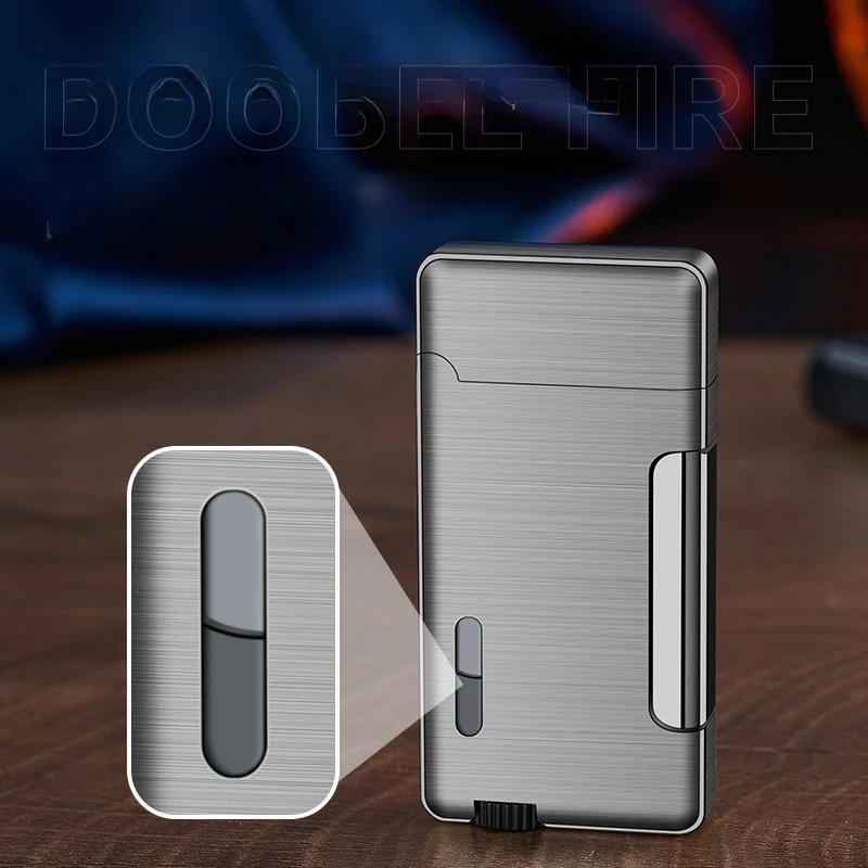 

Side-pressure Dual-direct-fire Blue Flame Windproof Lighter with Visible Vent, Refillable Metal Lighter Smoking Accessories
