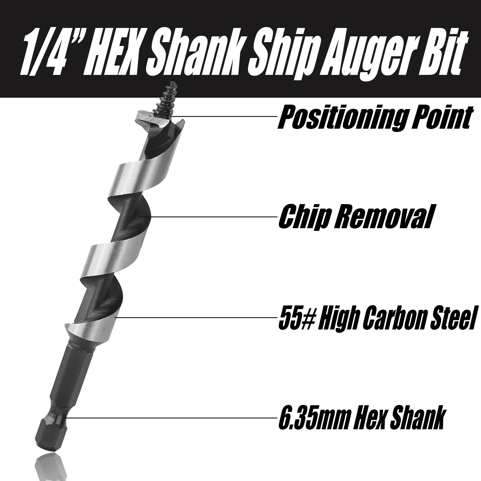 HEDA 5Pcs 5/6/8/10/12mm Woodworking Ship Auger Drill Bits 1/4'' Hex Qucik Change Shank HCS For Soft Hard Wood Hole Saw