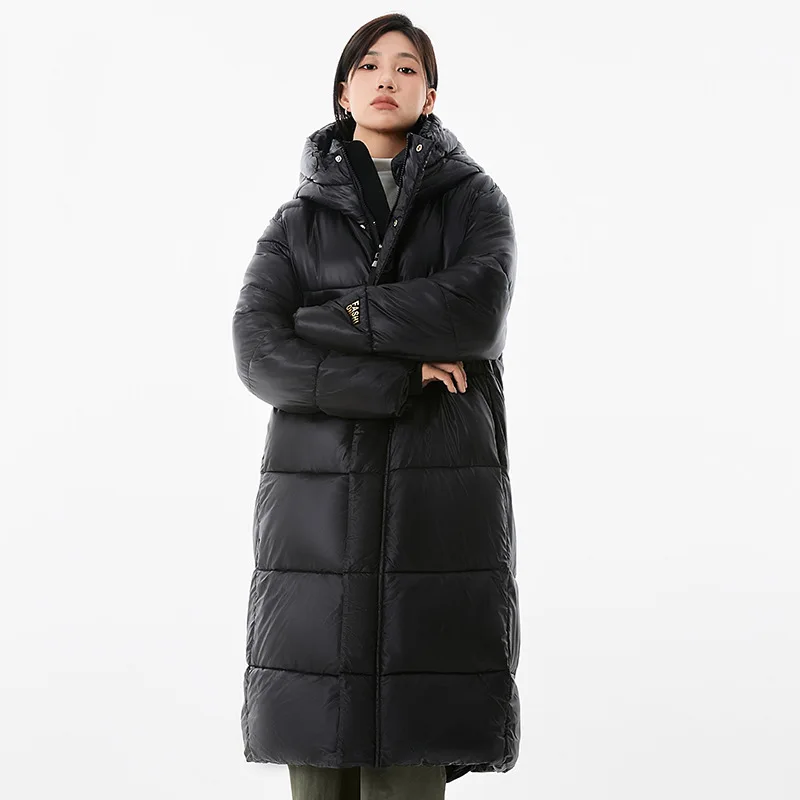 

Winter Women Black Long Parka Down Cotton Puffer Jacket Hooded Long Sleeve Thick Warm Streetwear Snowsuit Korean Casual Coat